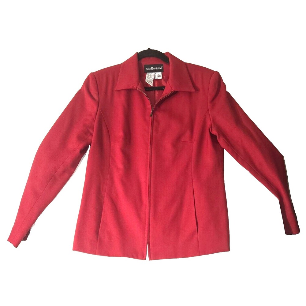 Sag‎ Harbor Blazer Jacket Sport Coat Womens 12 Red Collar 100% Pure Wool